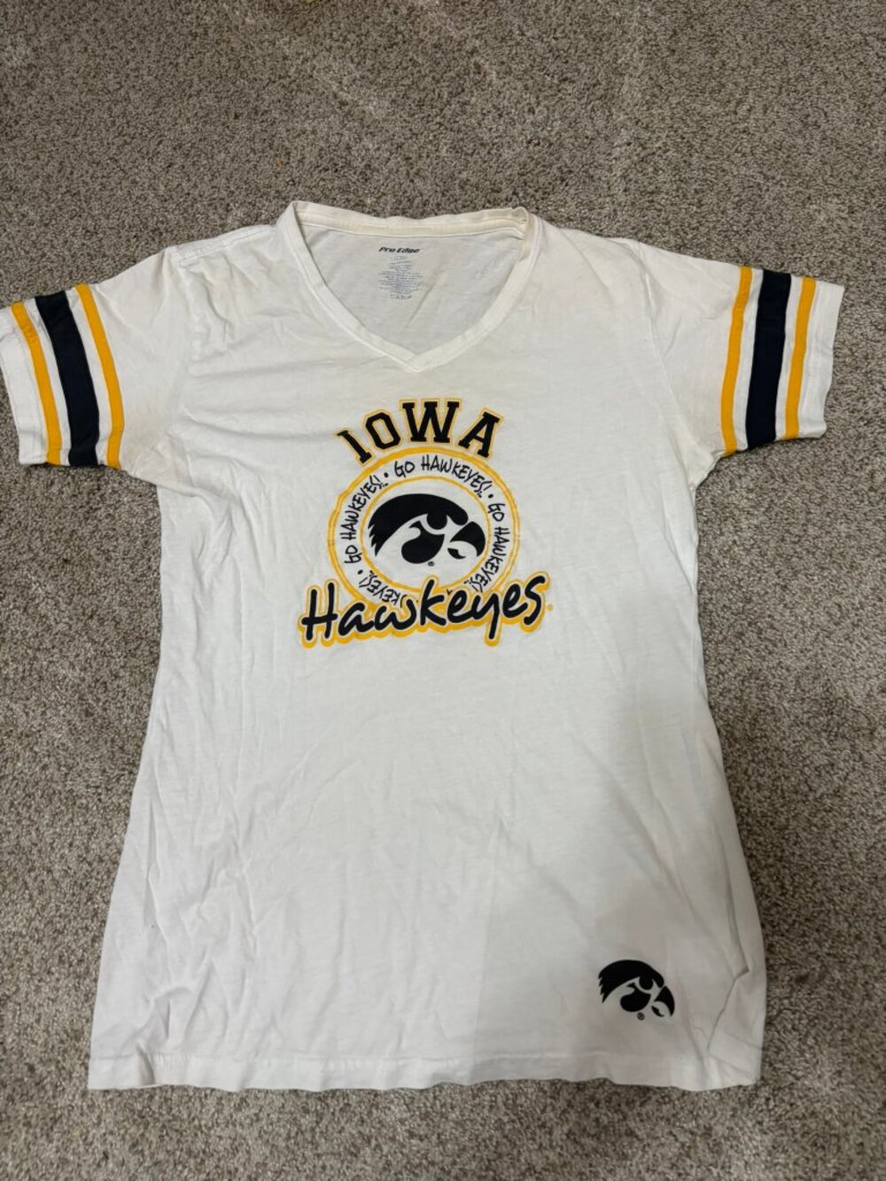 Iowa Hawkeyes V-Neck Tee Pro Edge Women's Large White Black Gold